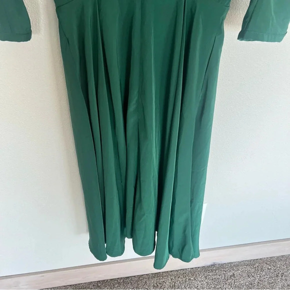 NWOT Rachel Antonoff Emerald Green Satin Deep V-Cut Back Slit Sleeve Dress 4 - Picture 10 of 15